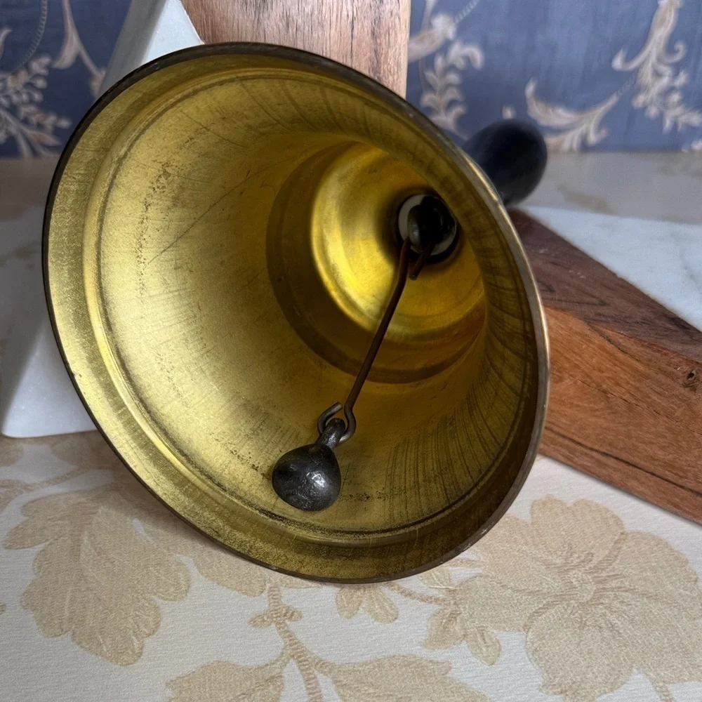 Vintage Estate Brass Hand Bell with Black Wooden Handle Retirement 1927-1971